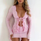 Cardigan con spacco e pizzo trasparente, manica lunga, da donna