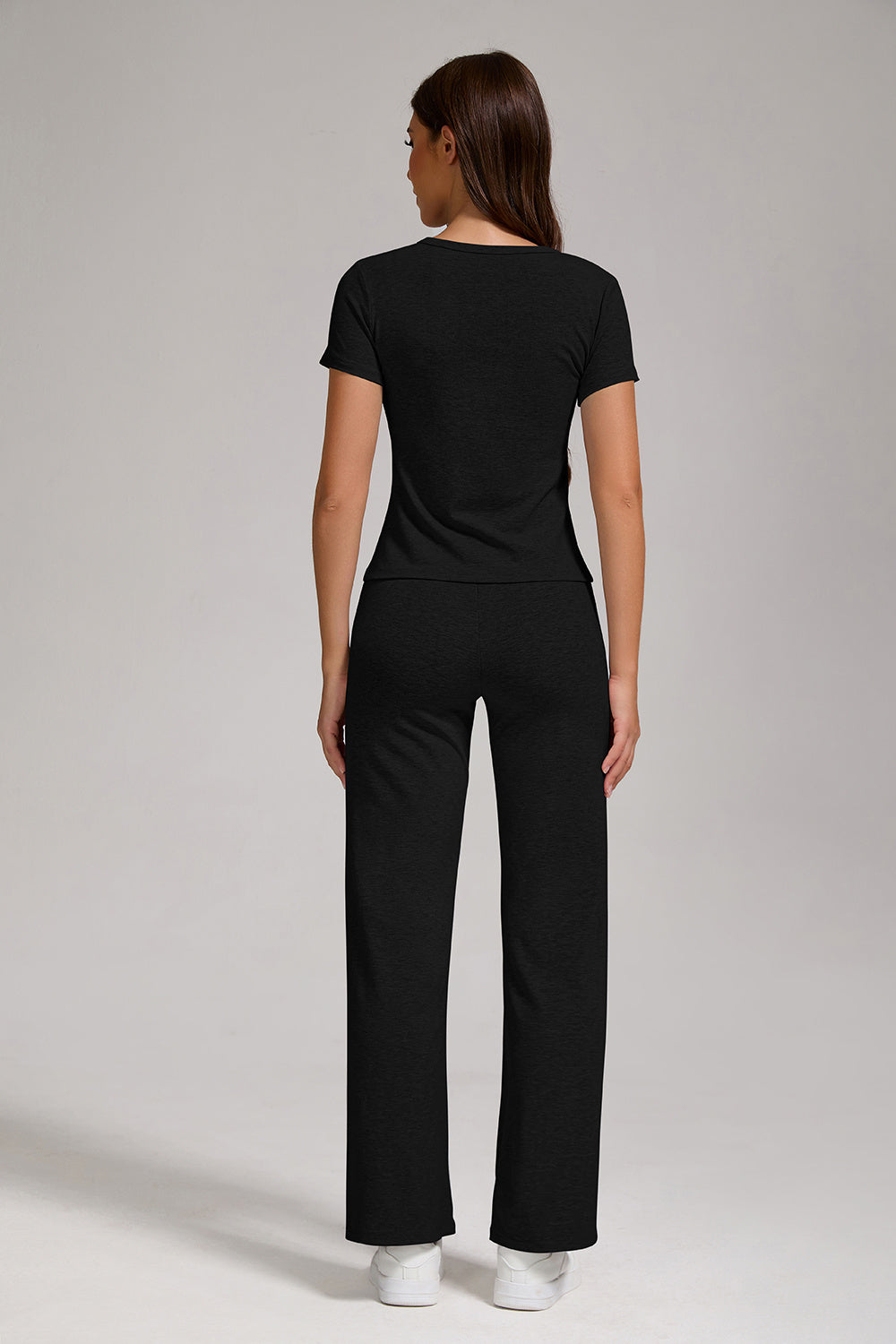 Women's Casual Sports Two-piece Set With V-neck Button