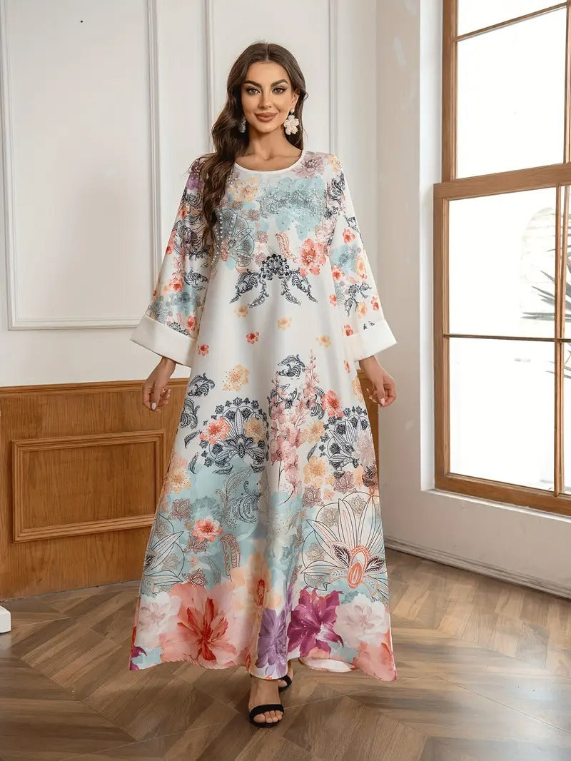 Elegantes langes Kaftankleid mit Blumendruck