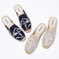Straw flat embroidered sandals and slippers