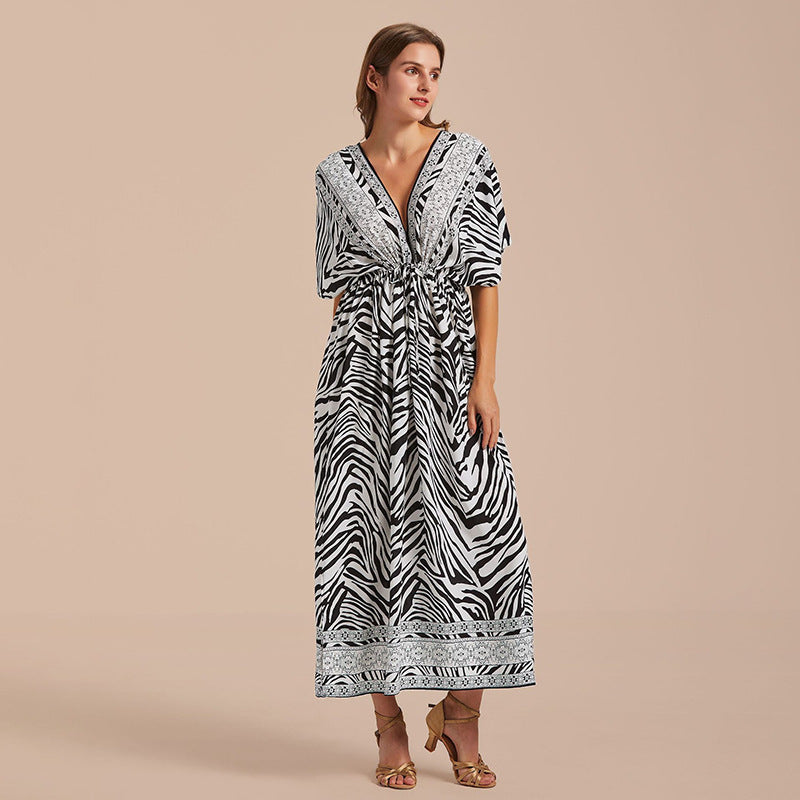 Loose Large Beach Blouse Cotton Zebra
