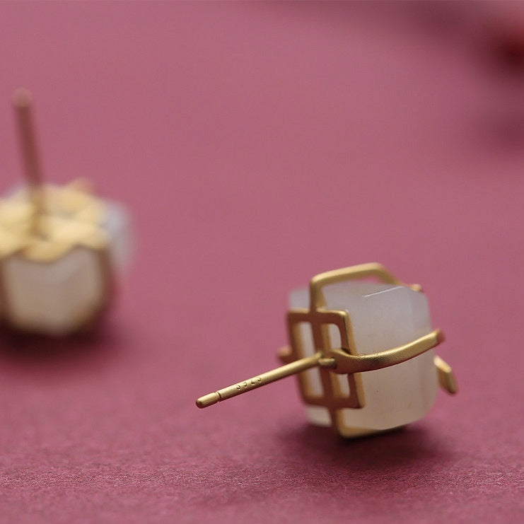 Orecchini a fiocco di zucchero a cubo in giada naturale di Hetian