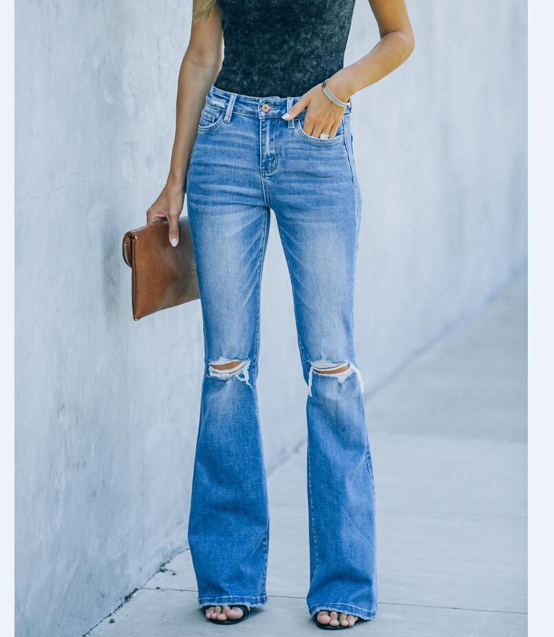 Nuovi pantaloni in denim da donna con buchi strappati e lavati sottili