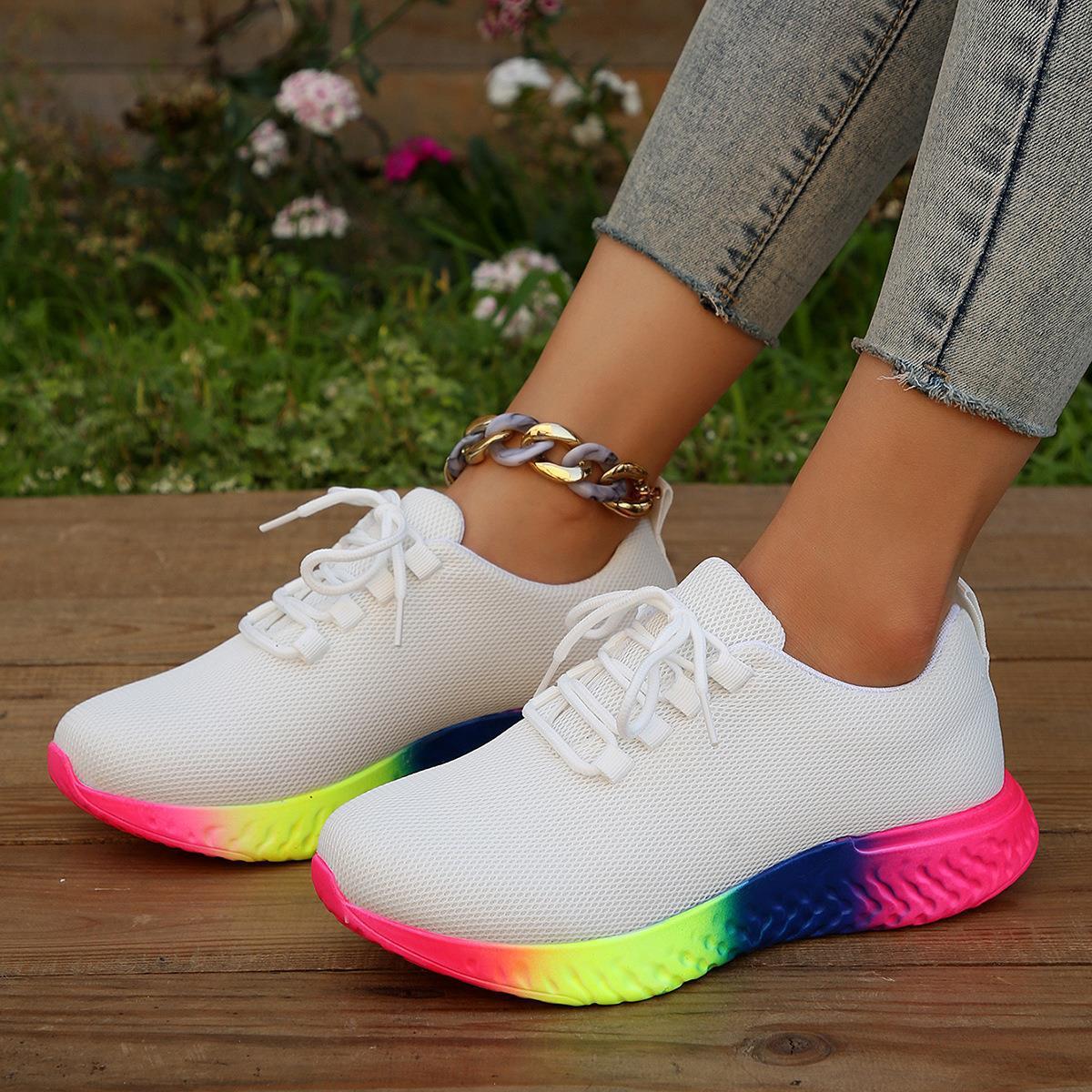 Scarpe con tacco basso elasticizzate arcobaleno taglie forti da donna
