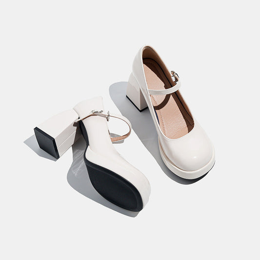 Waterproof Platform Buckle High Heel Women's Chunky Heel Shoes