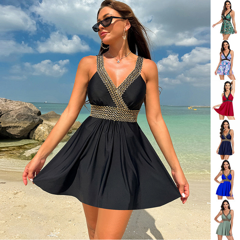 Costume da bagno stampato con scollo a V, per vacanze estive in spiaggia, bikini, abbigliamento da donna alla moda