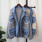 Denim Stitching Sweater Coat For Women