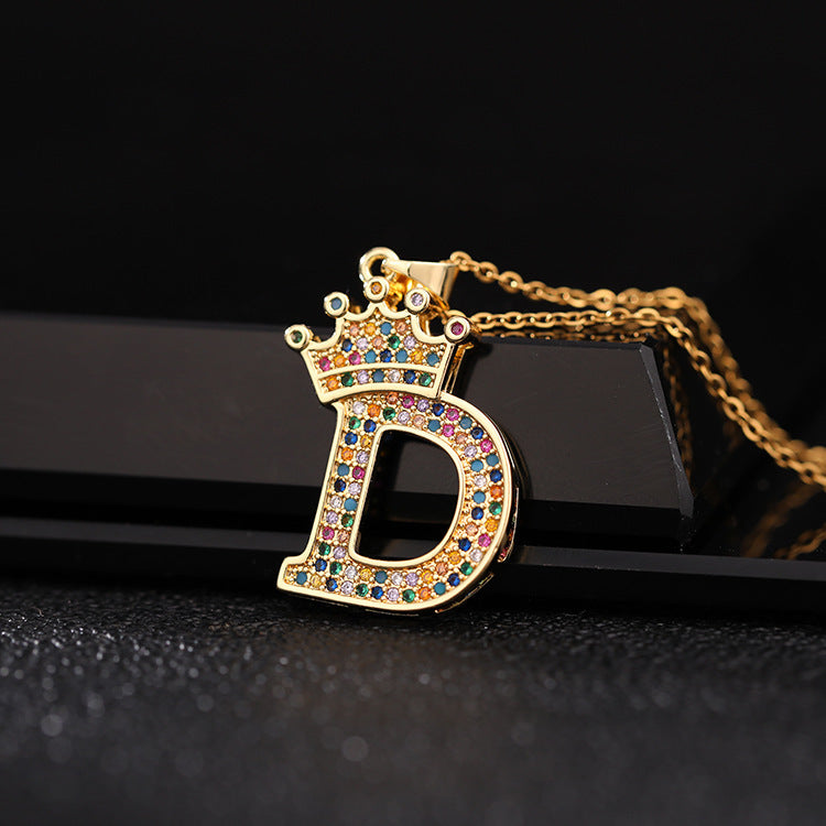 Micro-inlaid Colorful Zircon Hip-hop Personality 26 Letters Pendant Necklace