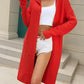 Cardigan in maglia tinta unita con cappuccio a maniche lunghe, lungo, lavorato a maglia, cappotto da donna