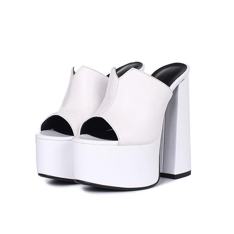 Wasserdichte Plateau-Sandalen aus Leder mit superhohem Absatz, Vollnarbenleder, weiches