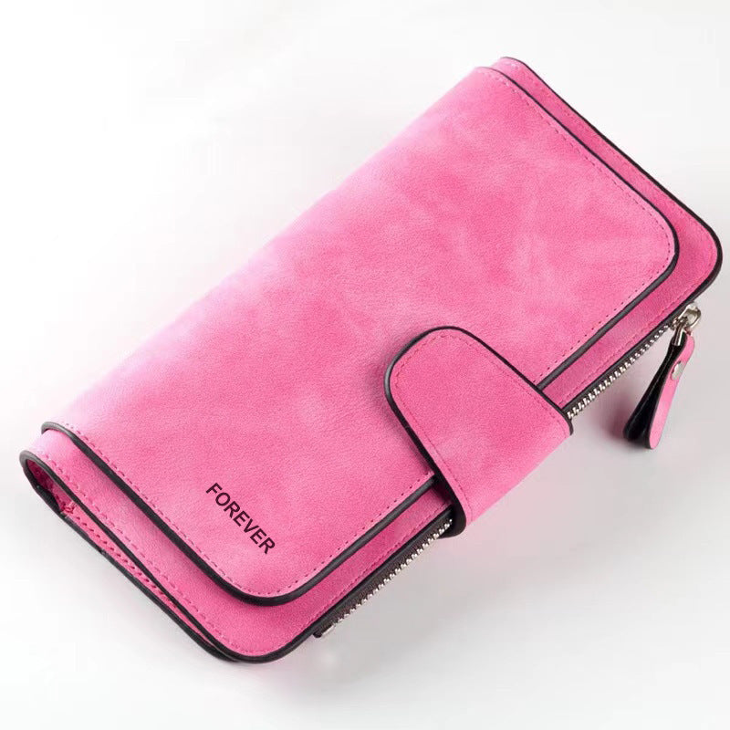 Women's Long Wallet Trifold Matte Leather Clutch