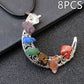 Collana con pentagramma a forma di luna e sette chakra in pietra di cristallo