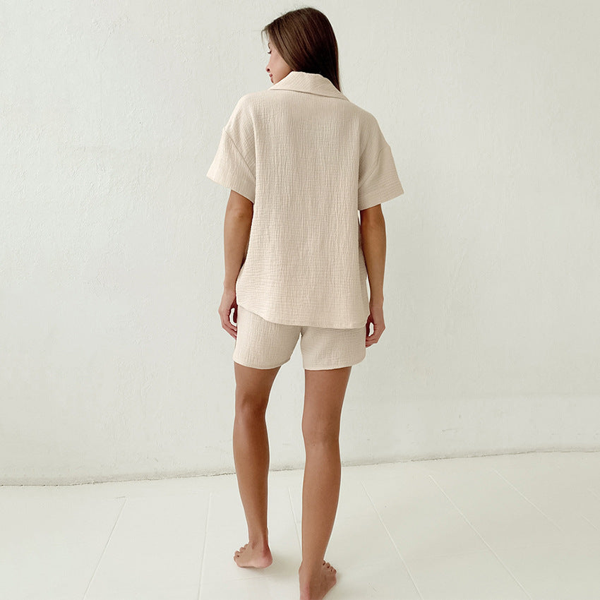 Pantaloncini in cotone Camicia a maniche corte Due pezzi Casual da pendolarismo