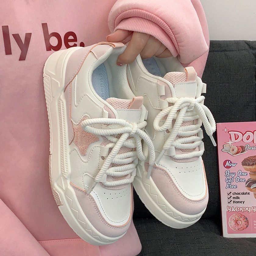 Scarpe da skate casual da studente abbinate con suola spessa in stile coreano da donna primaverili