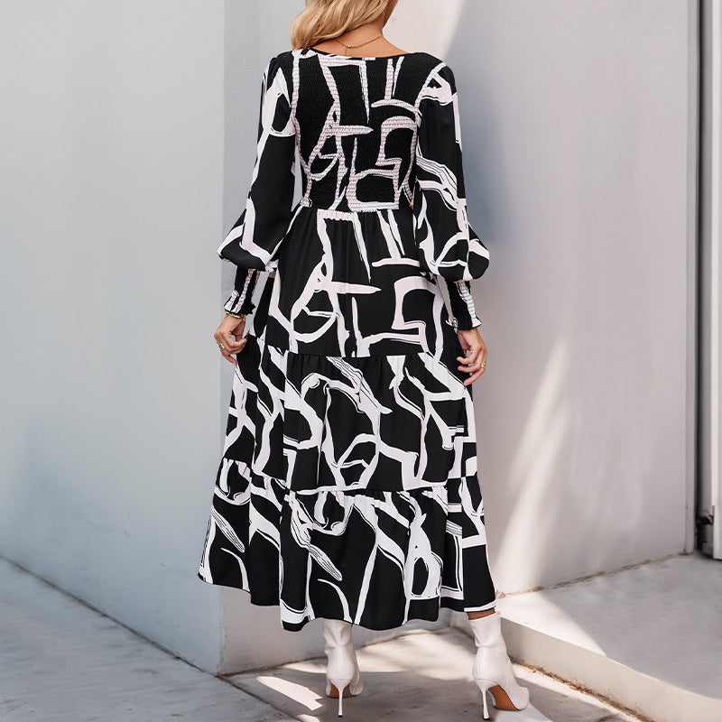 Europäisches und amerikanisches Kleid mit geometrischem Druck