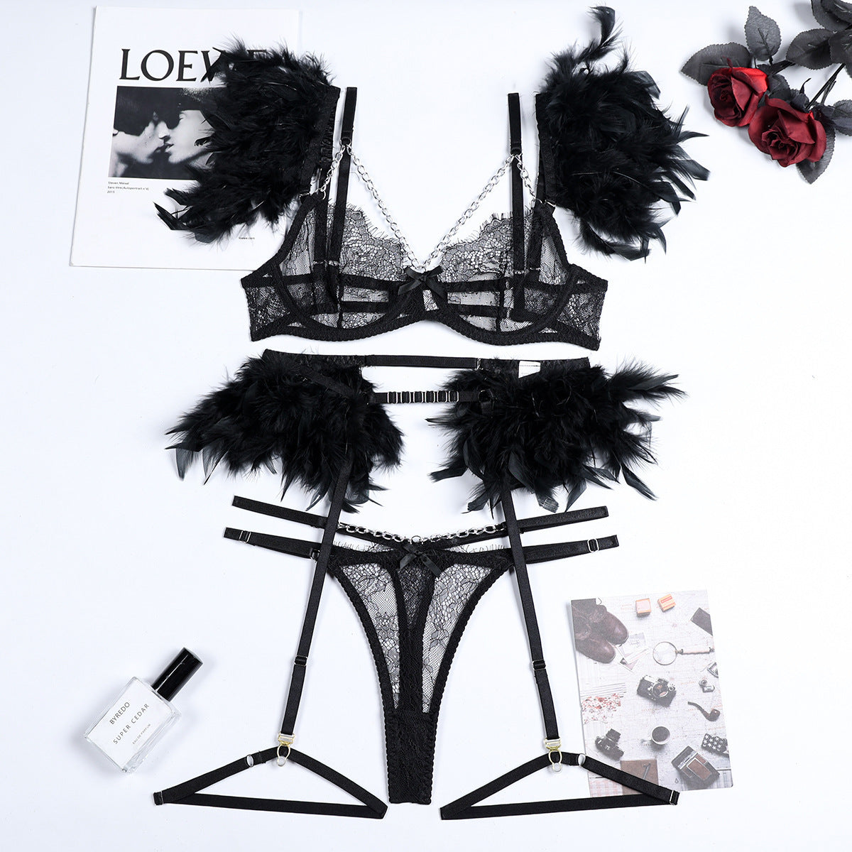 Reggiseno intimo sexy in pizzo con catene natalizie da donna