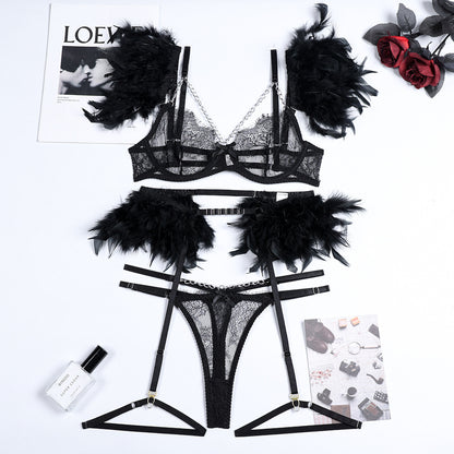 Reggiseno intimo sexy in pizzo con catene natalizie da donna