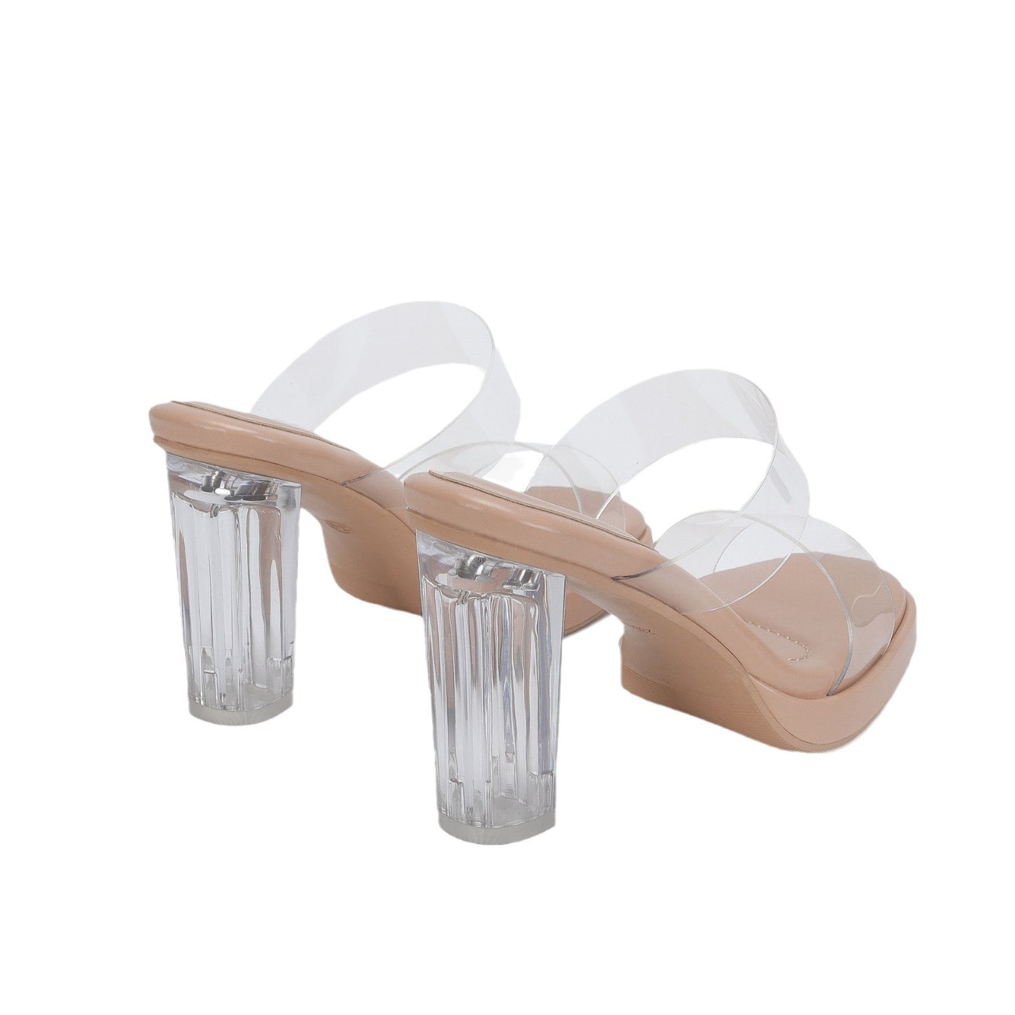 Damen Sandalen mit Knöchelriemen und hohen Absätzen, transparente Kristallschuhe mit dickem Absatz für die Oberbekleidung