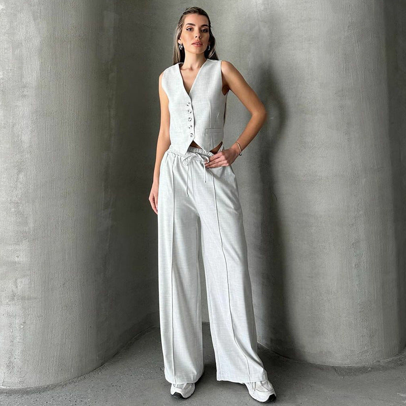 Moda Casual Estate Donna Senza Maniche Gilet Lacci Pantaloni Due Pezzi Set