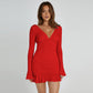Deep V Long Sleeve Dress Women