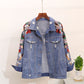 Giacca di jeans snellente con perline e paillettes ricamate, modello Loose Heavy Industry, da donna