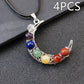 Collana con pentagramma a forma di luna e sette chakra in pietra di cristallo