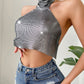 Canotta a collo alto con paillettes alla moda da donna