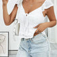 Casual Short Top Lace Lace Band V-neck Top