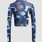 Round Neck Pullover Printed Crop Long Sleeve Top