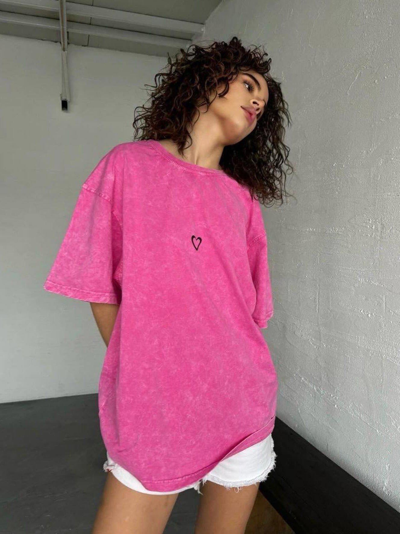 Damen Old Washed Kurzarm-T-Shirt Love