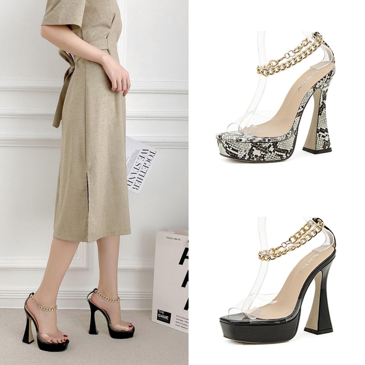 Transparent Square-toe Waterproof Platform Thick High-heeled Women's Sandals