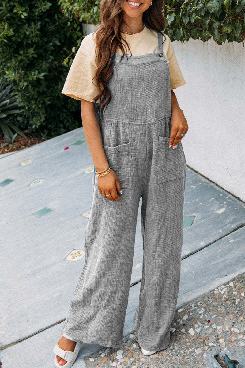 Summer Casual Solid Color Loose Overalls Womens Clothing