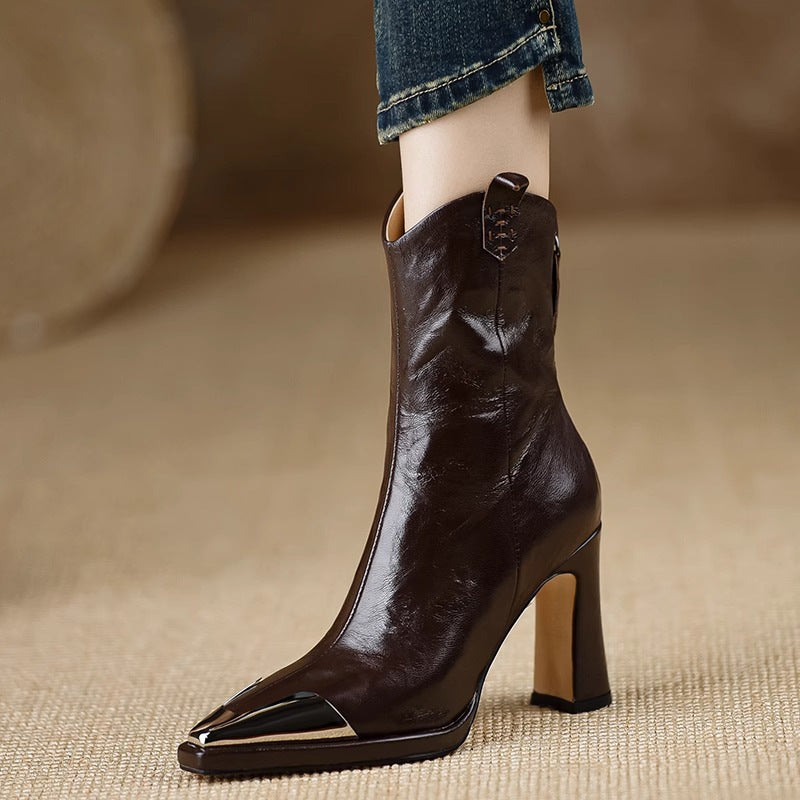 Plus Größe Mode Stiefel Frauen Spitz-zehe Retro Mid-kalb