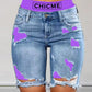 Color Contrast Patchwork Ripped Fake Two-piece Denim Shorts