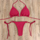 2 stücke Neckholder Lace-up Bikini Frauen Sommer Einfarbig Sexy Split Strap Einstellbare Badeanzug Anzug