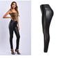 Black Pu High Waist Velvet Padded Faux Leather Pants