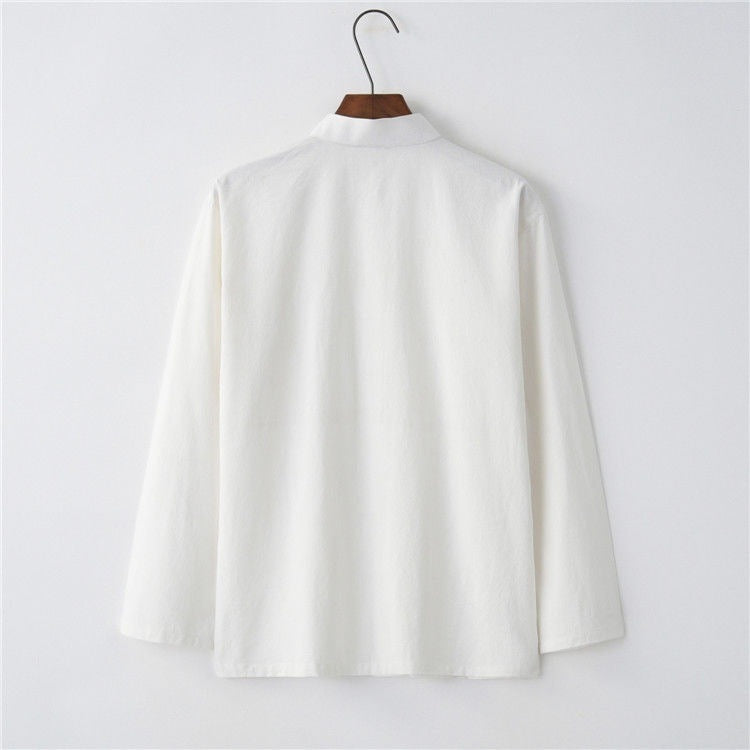 Camicia a maniche lunghe retrò etnica in cotone e lino Tang Suit
