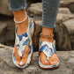 Sandali con zeppa e fibbia sul retro con fiori, casual, da donna