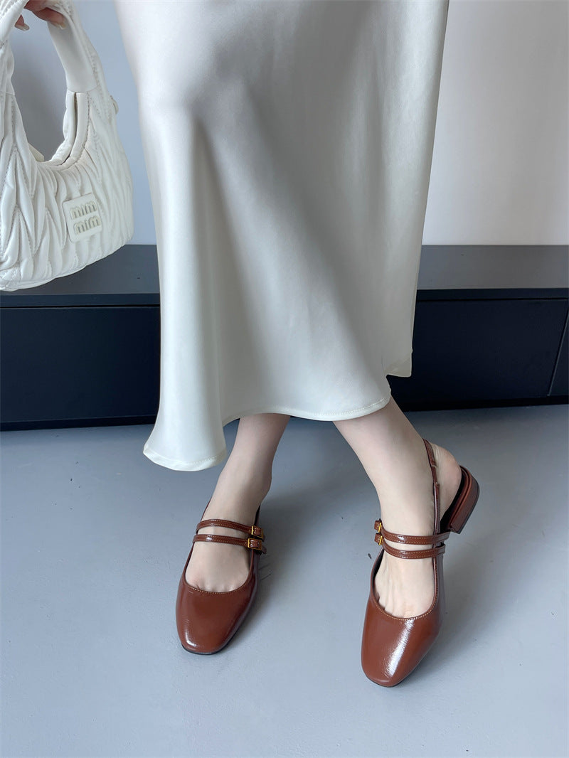 Women's Buckle Square Toe Leisure Semi-slippers Sandals