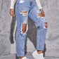 Lässige zerrissene Jeanshose mit hoher Taille
