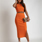 Beauty Outfit Solid Color Slim Fitting Split Two-piece Set
