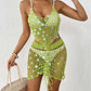 Women's Vacation Beach Suit Sequin Stitching Bikini Two-piece Set Blouse