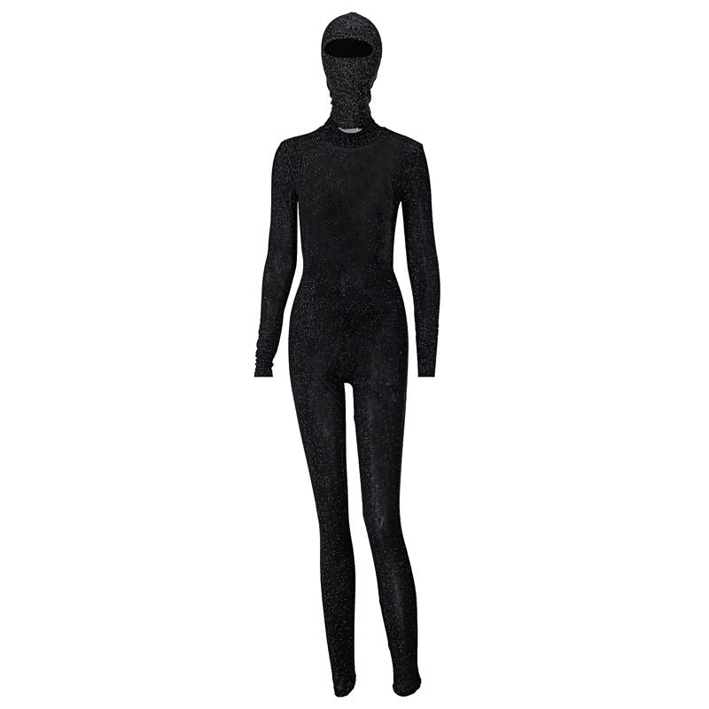 Langärmlige, hochgeschlossene, rückenfreie One-Shoulder-Hose für Damen