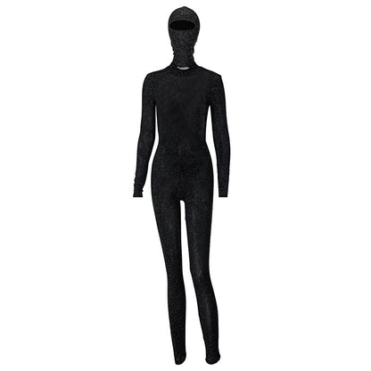 Langärmlige, hochgeschlossene, rückenfreie One-Shoulder-Hose für Damen