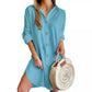 Abito camicia a maniche lunghe con risvolto e bottoni, per il tempo libero autunnale, abbigliamento da donna