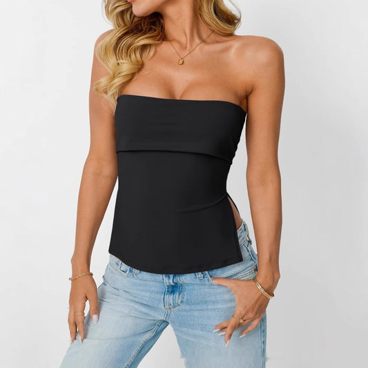 Top a tubino da donna con spalle scoperte e schiena scoperta, carino