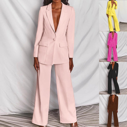 2 Piece Set  Spring Elegant Solid Long Sleeve Blazer