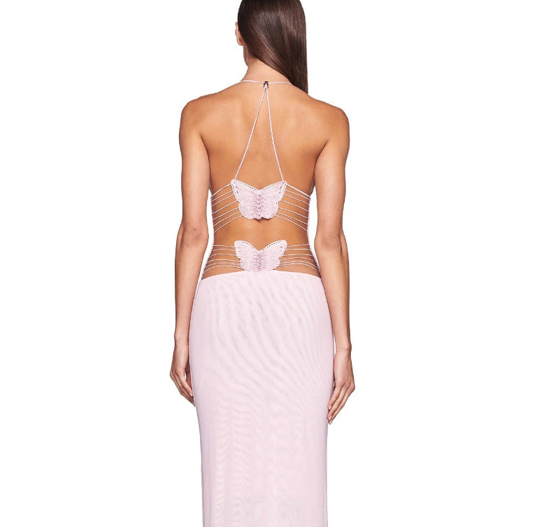 Blumendruck Neckholder Spaghettiträger Kleid Sexy Slim Butterfly Back Dressess Frühling Sommer Damenbekleidung