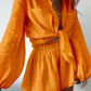European And American Cotton Linen Women's Long-sleeved Top Ruffle Shorts