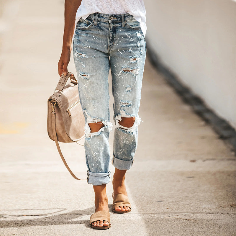 Jeans strappati di prodotti europei da donna dritti